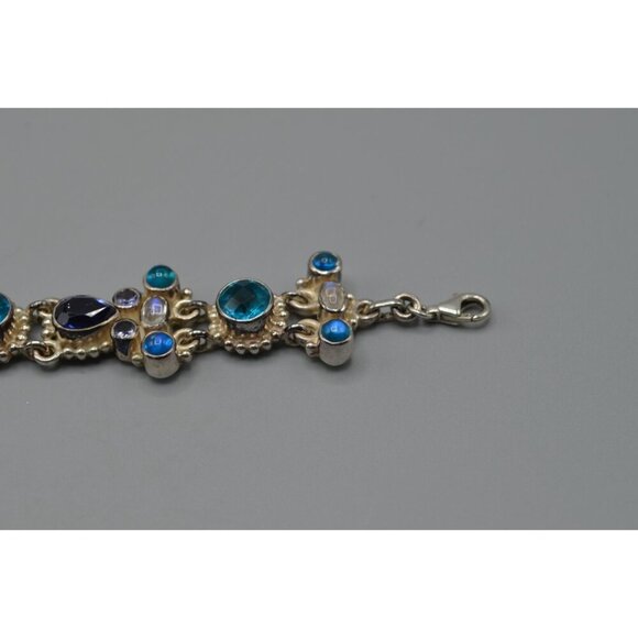 Sajen Blue Topaz Stone & Sterling Silver Link Chain Bracelet 925 Stamp 35.71g 9" - Picture 8 of 12